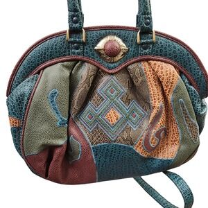 NAS Korea VTG patchwork faux‎ leather boho crossbody satchel 
Embroidered bag